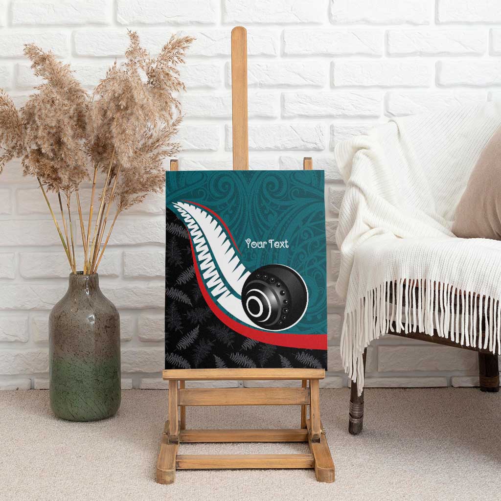 Personalised Aotearoa Lawn Bowls Canvas Wall Art Maori and Silver Fern Sporty Style Teal Color - Aussie Hoodie