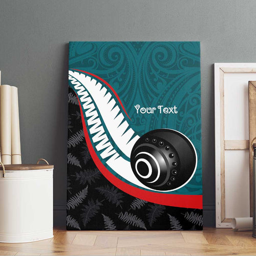 Personalised Aotearoa Lawn Bowls Canvas Wall Art Maori and Silver Fern Sporty Style Teal Color - Aussie Hoodie