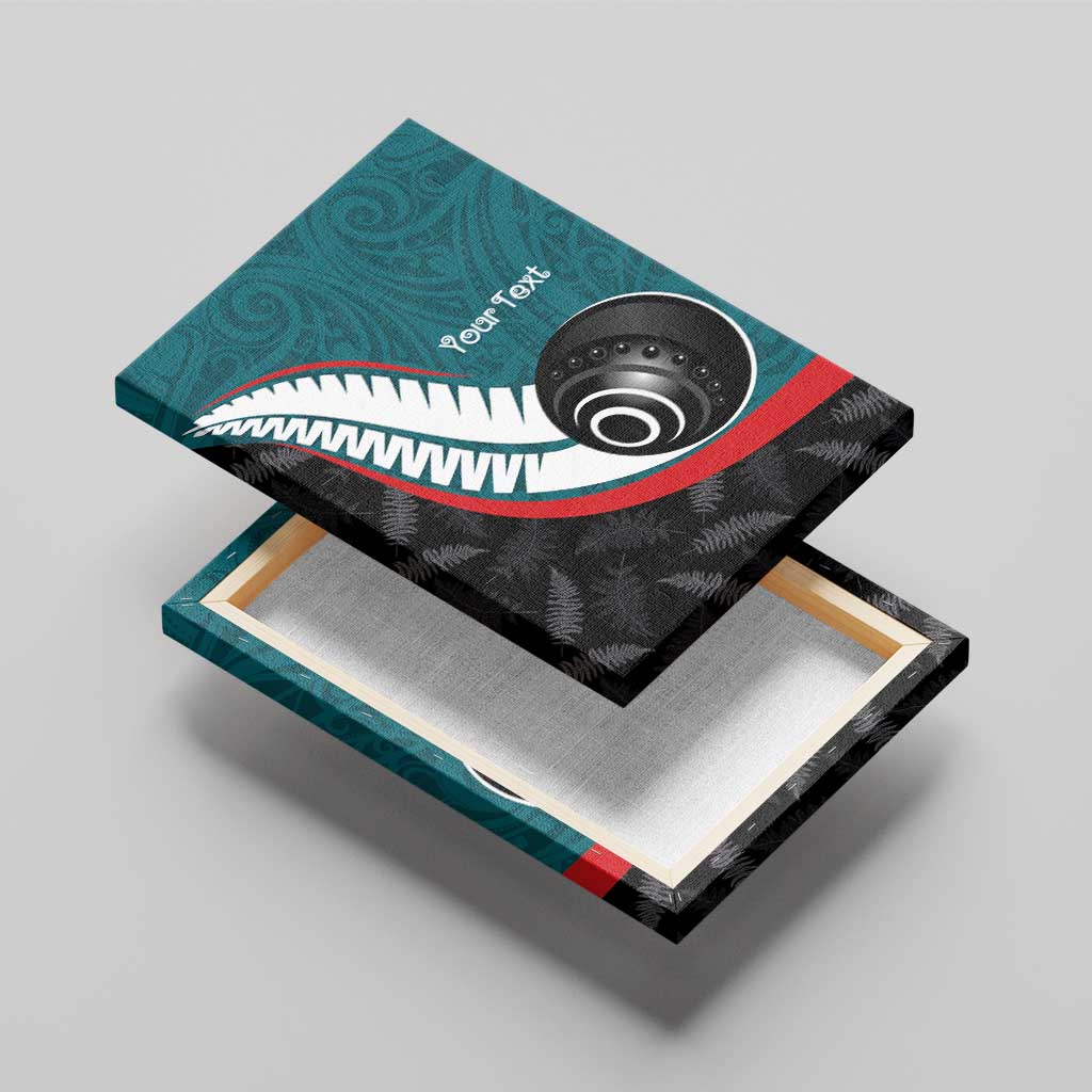 Personalised Aotearoa Lawn Bowls Canvas Wall Art Maori and Silver Fern Sporty Style Teal Color - Aussie Hoodie