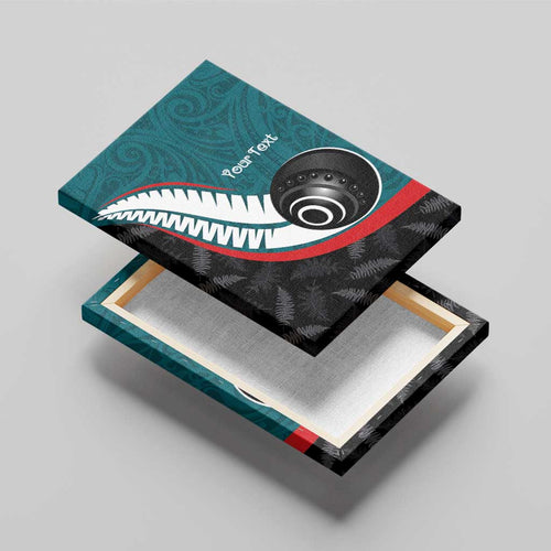 Personalised Aotearoa Lawn Bowls Canvas Wall Art Maori and Silver Fern Sporty Style Teal Color - Aussie Hoodie