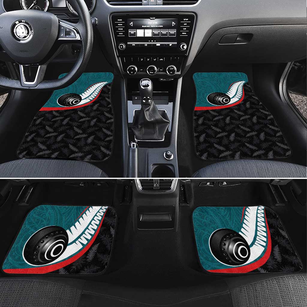 Aotearoa Lawn Bowls Car Mats Maori and Silver Fern Sporty Style Teal Color - Aussie Hoodie