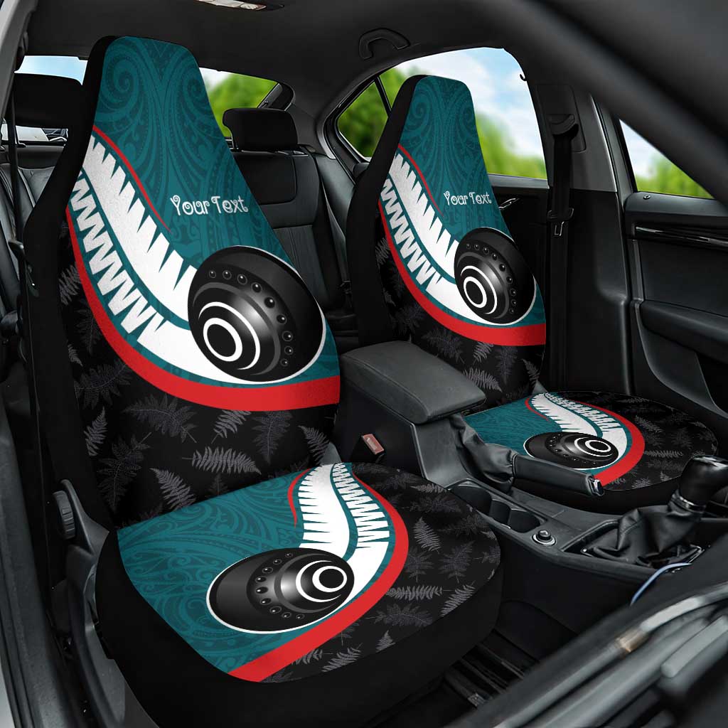 Personalised Aotearoa Lawn Bowls Car Seat Cover Maori and Silver Fern Sporty Style Teal Color - Aussie Hoodie