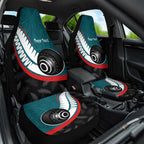 Personalised Aotearoa Lawn Bowls Car Seat Cover Maori and Silver Fern Sporty Style Teal Color - Aussie Hoodie