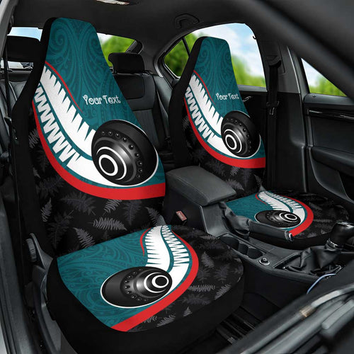 Personalised Aotearoa Lawn Bowls Car Seat Cover Maori and Silver Fern Sporty Style Teal Color - Aussie Hoodie