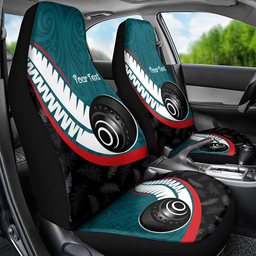 Personalised Aotearoa Lawn Bowls Car Seat Cover Maori and Silver Fern Sporty Style Teal Color - Aussie Hoodie