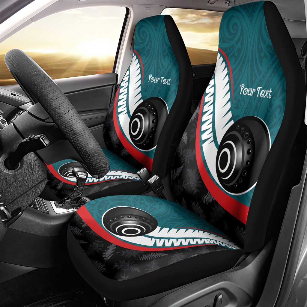 Personalised Aotearoa Lawn Bowls Car Seat Cover Maori and Silver Fern Sporty Style Teal Color - Aussie Hoodie