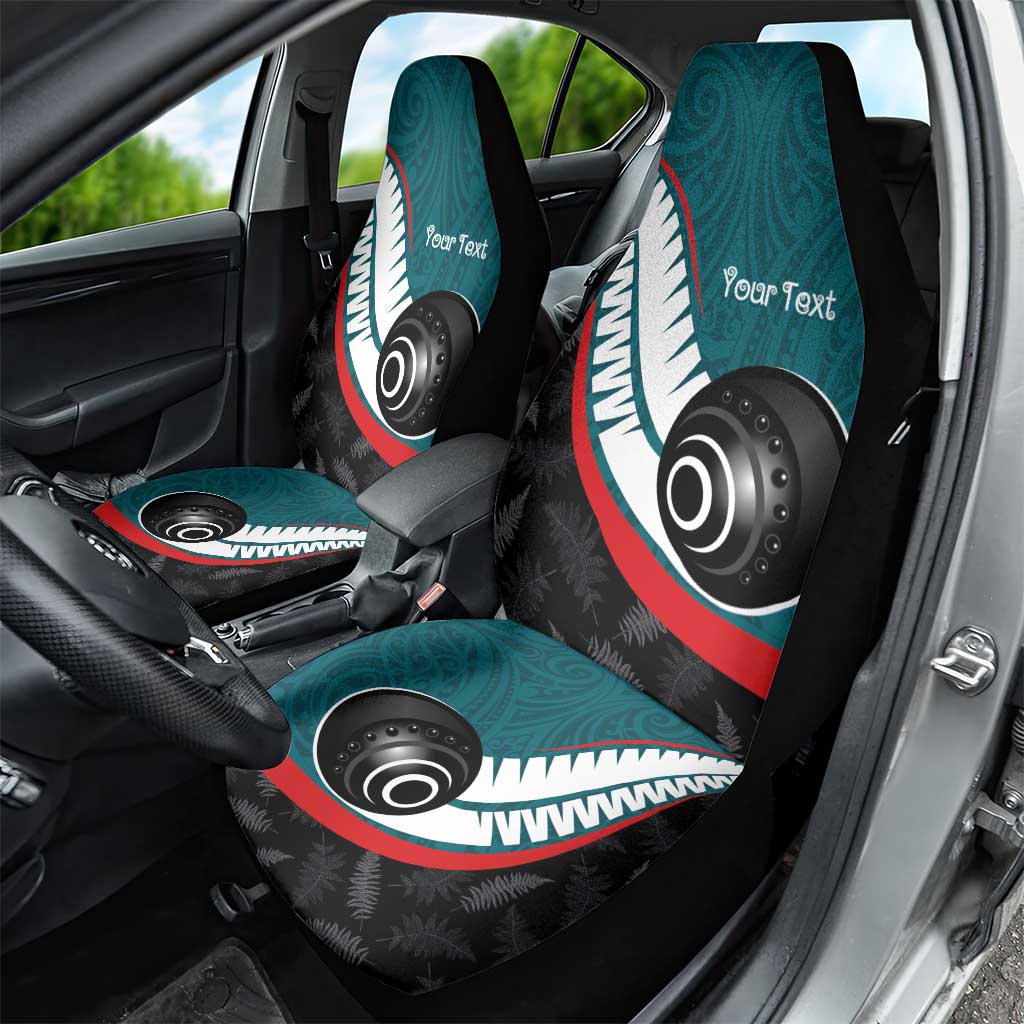 Personalised Aotearoa Lawn Bowls Car Seat Cover Maori and Silver Fern Sporty Style Teal Color - Aussie Hoodie