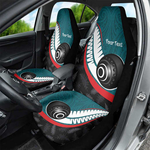 Personalised Aotearoa Lawn Bowls Car Seat Cover Maori and Silver Fern Sporty Style Teal Color - Aussie Hoodie