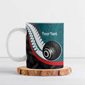 Personalised Aotearoa Lawn Bowls Ceramic Mug Maori and Silver Fern Sporty Style Teal Color - Aussie Hoodie