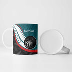 Personalised Aotearoa Lawn Bowls Ceramic Mug Maori and Silver Fern Sporty Style Teal Color - Aussie Hoodie