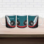 Personalised Aotearoa Lawn Bowls Ceramic Mug Maori and Silver Fern Sporty Style Teal Color - Aussie Hoodie
