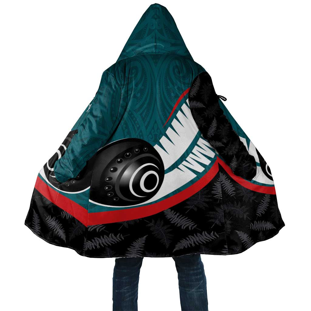 Personalised Aotearoa Lawn Bowls Cloak Maori and Silver Fern Sporty Style Teal Color - Aussie Hoodie