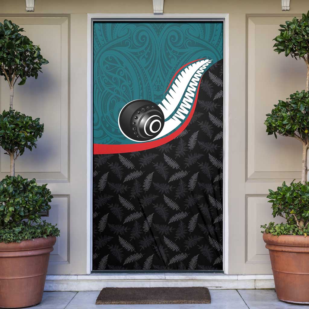 Aotearoa Lawn Bowls Door Cover Maori and Silver Fern Sporty Style Teal Color - Aussie Hoodie