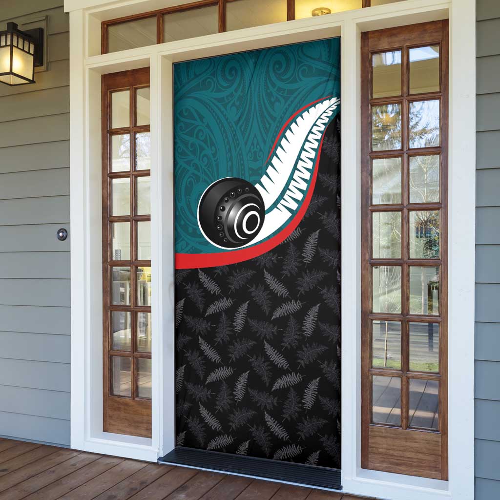 Aotearoa Lawn Bowls Door Cover Maori and Silver Fern Sporty Style Teal Color - Aussie Hoodie