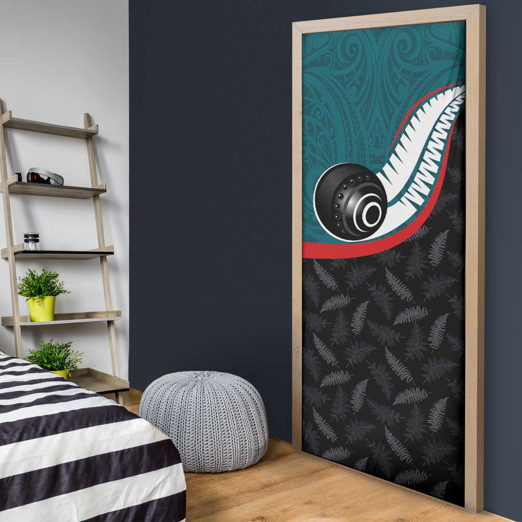 Aotearoa Lawn Bowls Door Cover Maori and Silver Fern Sporty Style Teal Color - Aussie Hoodie