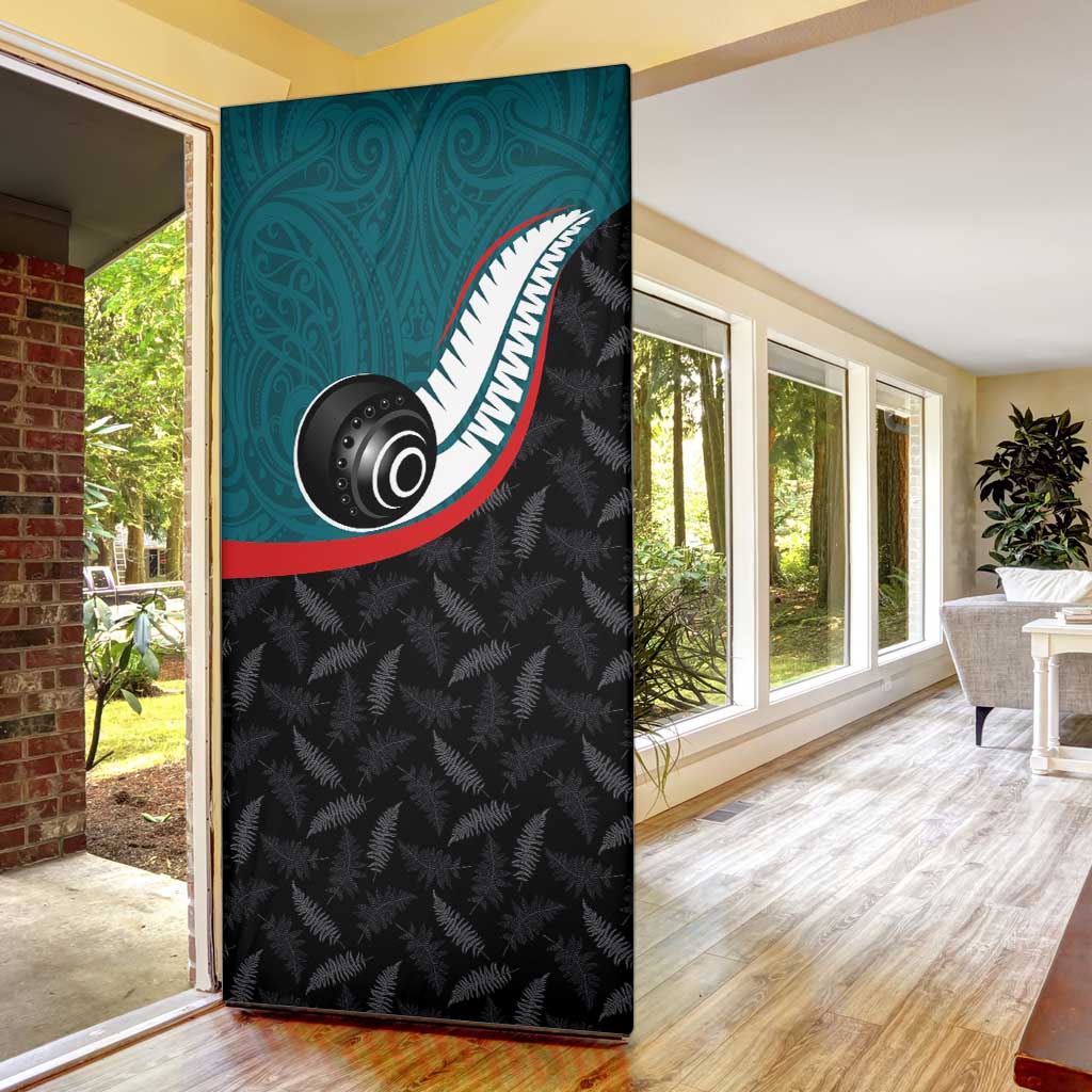 Aotearoa Lawn Bowls Door Cover Maori and Silver Fern Sporty Style Teal Color - Aussie Hoodie