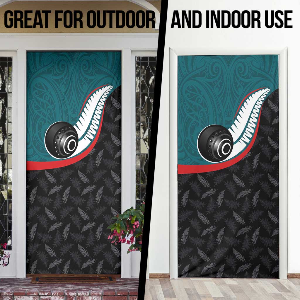Aotearoa Lawn Bowls Door Cover Maori and Silver Fern Sporty Style Teal Color - Aussie Hoodie