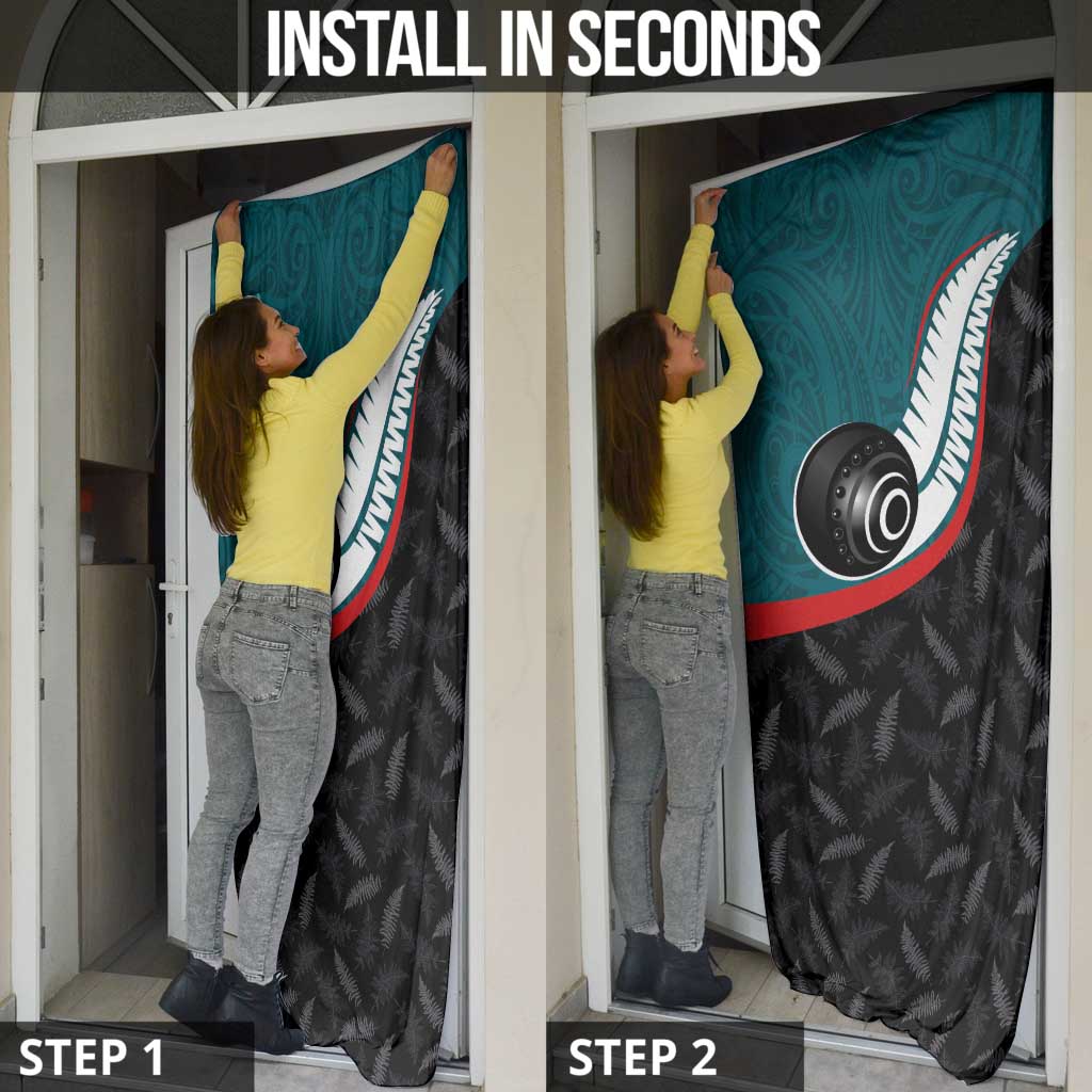 Aotearoa Lawn Bowls Door Cover Maori and Silver Fern Sporty Style Teal Color - Aussie Hoodie