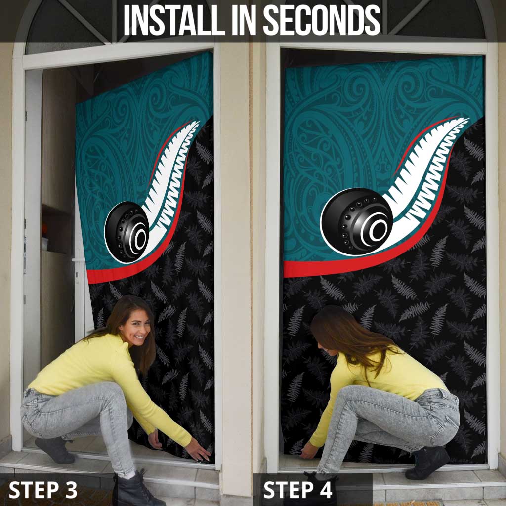 Aotearoa Lawn Bowls Door Cover Maori and Silver Fern Sporty Style Teal Color - Aussie Hoodie