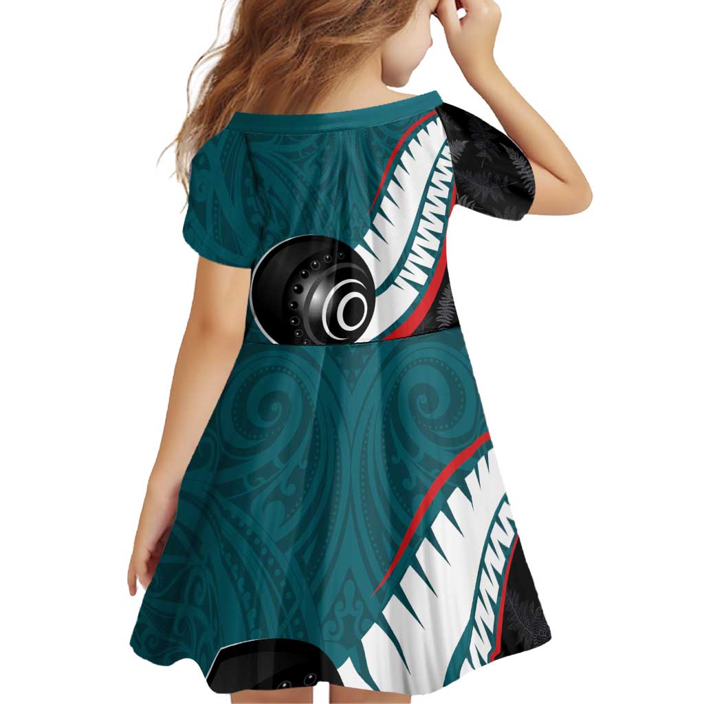 Personalised Aotearoa Lawn Bowls Family Matching Long Sleeve Bodycon Dress and Hawaiian Shirt Maori and Silver Fern Sporty Style Teal Color - Aussie Hoodie