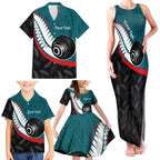 Personalised Aotearoa Lawn Bowls Family Matching Tank Maxi Dress and Hawaiian Shirt Maori and Silver Fern Sporty Style Teal Color - Aussie Hoodie