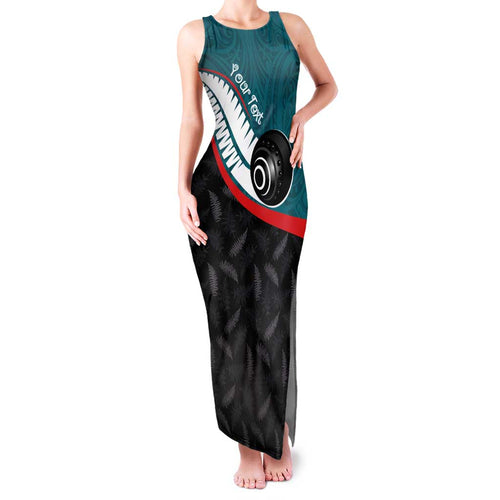 Personalised Aotearoa Lawn Bowls Family Matching Tank Maxi Dress and Hawaiian Shirt Maori and Silver Fern Sporty Style Teal Color - Aussie Hoodie