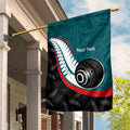 Personalised Aotearoa Lawn Bowls Garden Flag Maori and Silver Fern Sporty Style Teal Color - Aussie Hoodie