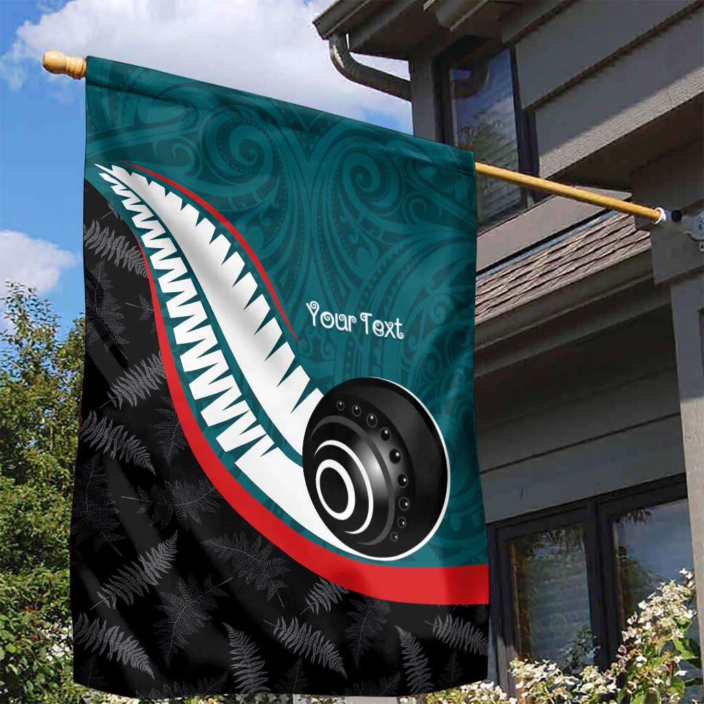 Personalised Aotearoa Lawn Bowls Garden Flag Maori and Silver Fern Sporty Style Teal Color - Aussie Hoodie