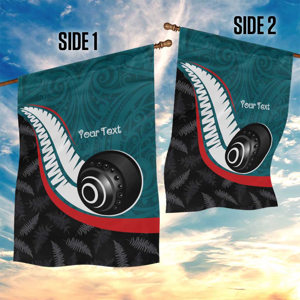 Personalised Aotearoa Lawn Bowls Garden Flag Maori and Silver Fern Sporty Style Teal Color - Aussie Hoodie