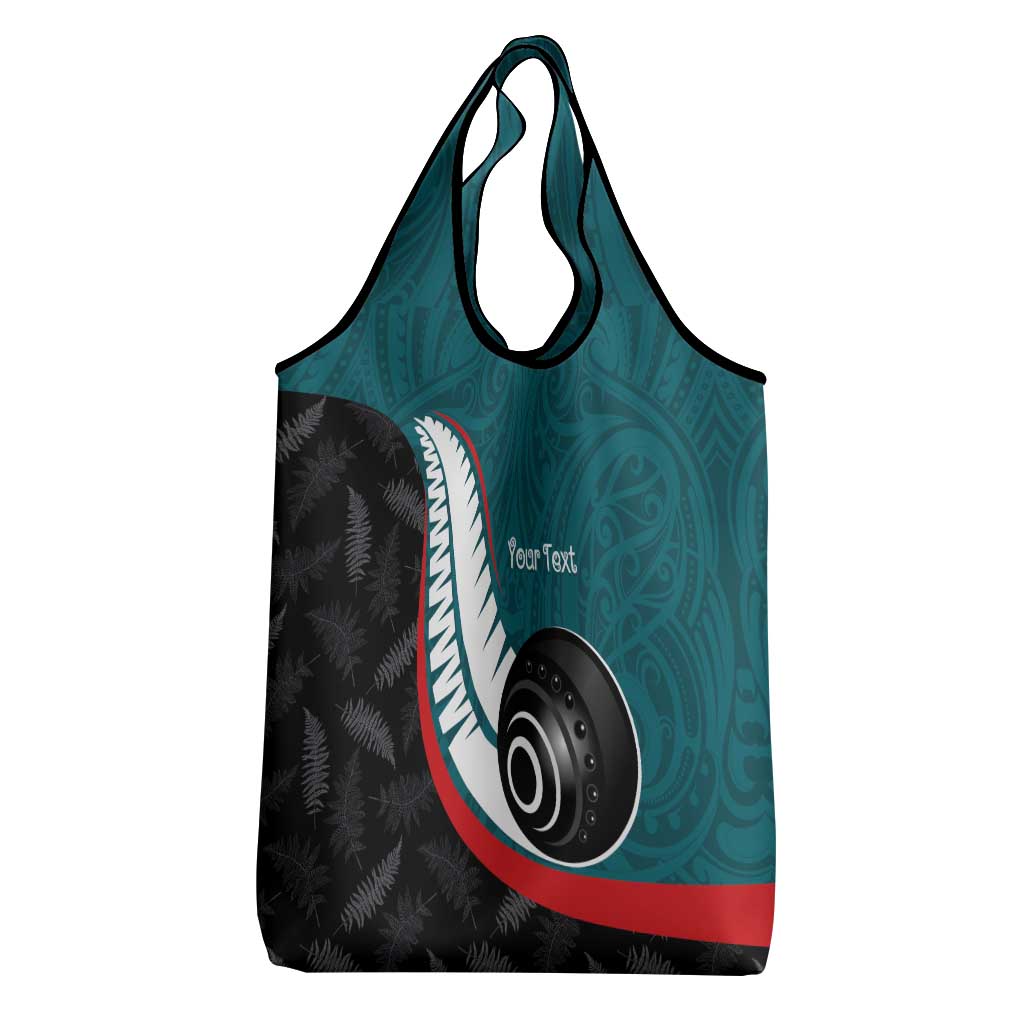 Personalised Aotearoa Lawn Bowls Grocery Bag Maori and Silver Fern Sporty Style Teal Color - Aussie Hoodie