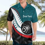 Personalised Aotearoa Lawn Bowls Hawaiian Shirt Maori and Silver Fern Sporty Style Teal Color - Aussie Hoodie