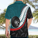 Personalised Aotearoa Lawn Bowls Hawaiian Shirt Maori and Silver Fern Sporty Style Teal Color - Aussie Hoodie