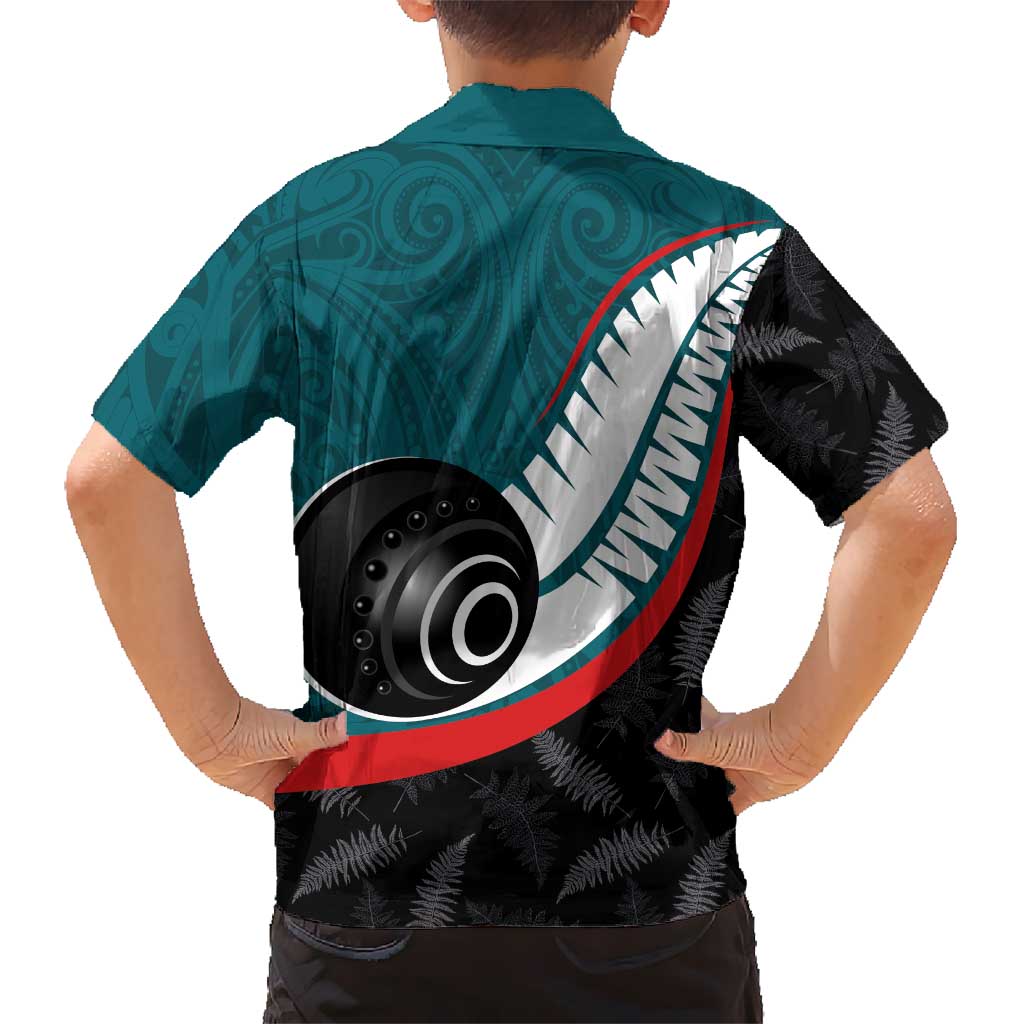 Personalised Aotearoa Lawn Bowls Hawaiian Shirt Maori and Silver Fern Sporty Style Teal Color - Aussie Hoodie