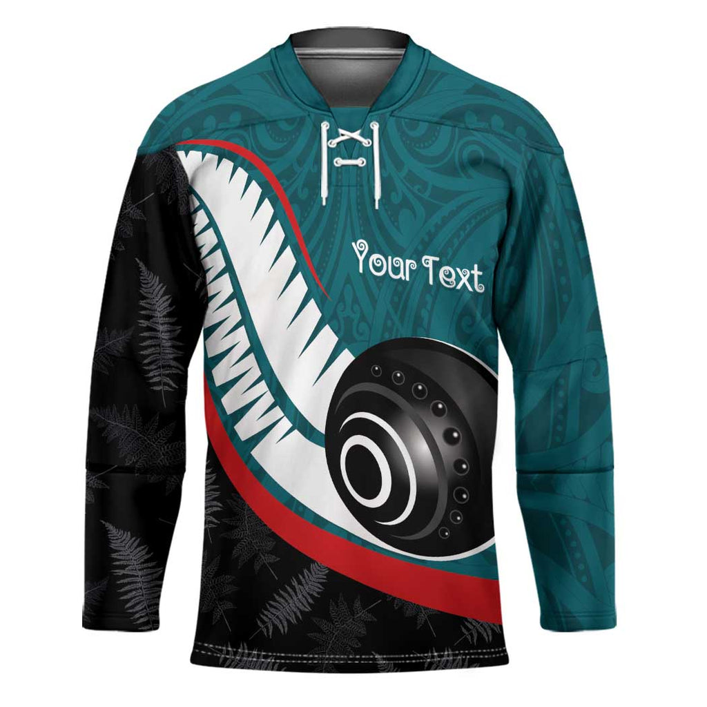 Personalised Aotearoa Lawn Bowls Hockey Jersey Maori and Silver Fern Sporty Style Teal Color - Aussie Hoodie