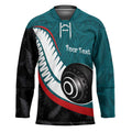 Personalised Aotearoa Lawn Bowls Hockey Jersey Maori and Silver Fern Sporty Style Teal Color - Aussie Hoodie