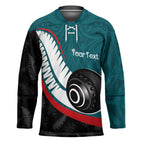 Personalised Aotearoa Lawn Bowls Hockey Jersey Maori and Silver Fern Sporty Style Teal Color - Aussie Hoodie