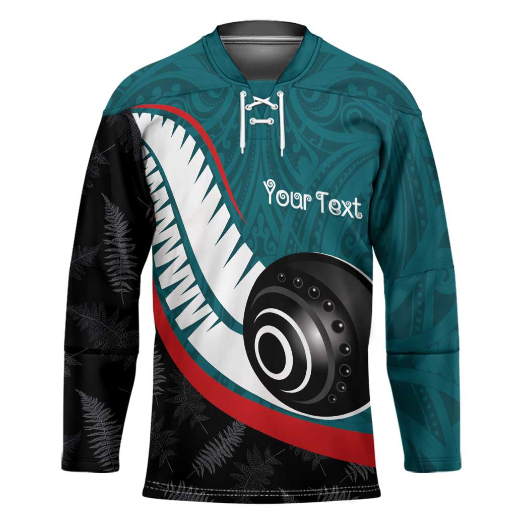 Personalised Aotearoa Lawn Bowls Hockey Jersey Maori and Silver Fern Sporty Style Teal Color - Aussie Hoodie