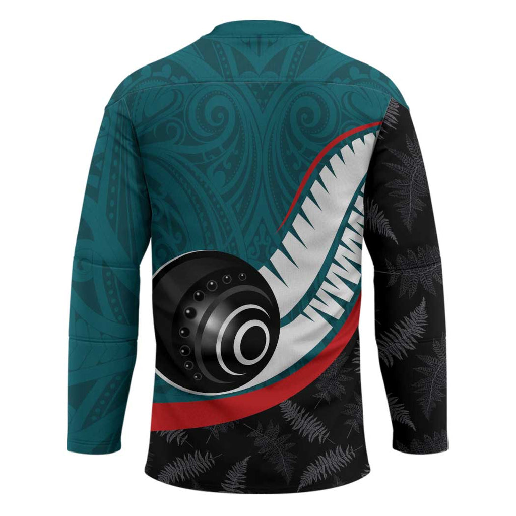 Personalised Aotearoa Lawn Bowls Hockey Jersey Maori and Silver Fern Sporty Style Teal Color - Aussie Hoodie