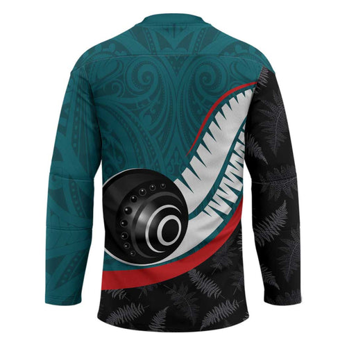 Personalised Aotearoa Lawn Bowls Hockey Jersey Maori and Silver Fern Sporty Style Teal Color - Aussie Hoodie
