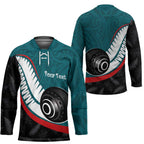Personalised Aotearoa Lawn Bowls Hockey Jersey Maori and Silver Fern Sporty Style Teal Color - Aussie Hoodie