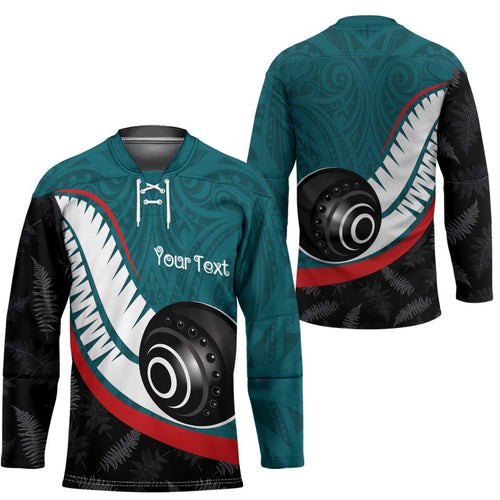 Personalised Aotearoa Lawn Bowls Hockey Jersey Maori and Silver Fern Sporty Style Teal Color - Aussie Hoodie