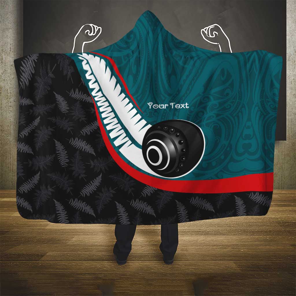 Personalised Aotearoa Lawn Bowls Hooded Blanket Maori and Silver Fern Sporty Style Teal Color - Aussie Hoodie