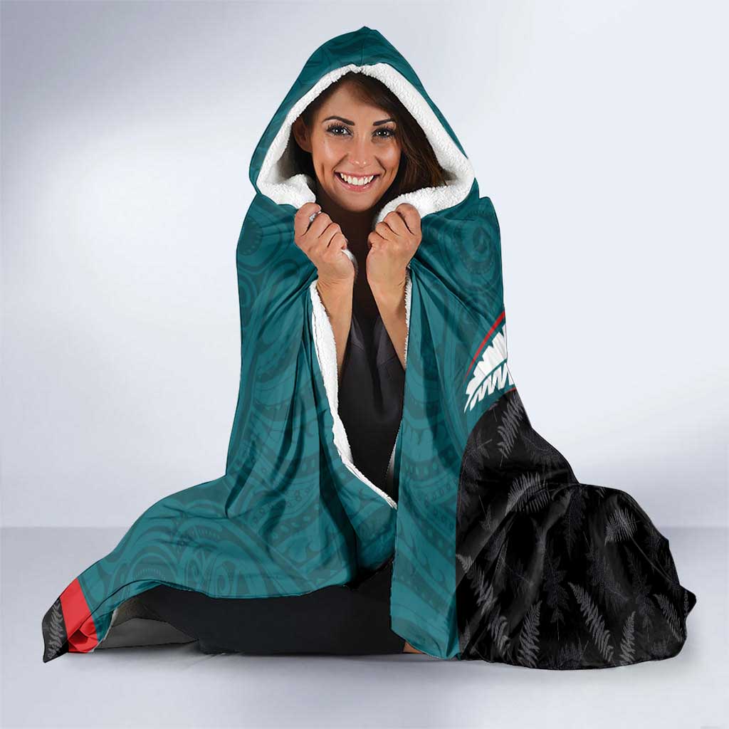 Personalised Aotearoa Lawn Bowls Hooded Blanket Maori and Silver Fern Sporty Style Teal Color - Aussie Hoodie