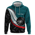 Personalised Aotearoa Lawn Bowls Hoodie Maori and Silver Fern Sporty Style Teal Color - Aussie Hoodie