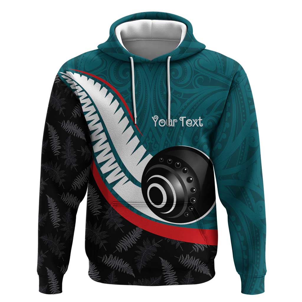 Personalised Aotearoa Lawn Bowls Hoodie Maori and Silver Fern Sporty Style Teal Color - Aussie Hoodie
