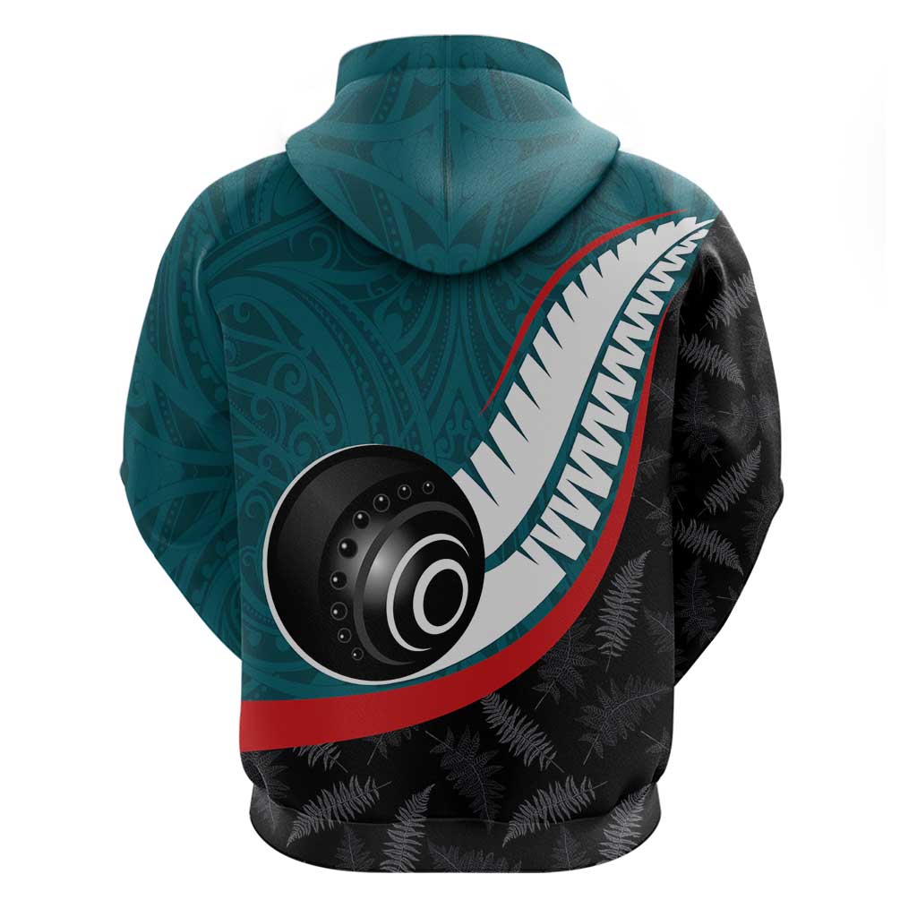 Personalised Aotearoa Lawn Bowls Hoodie Maori and Silver Fern Sporty Style Teal Color - Aussie Hoodie