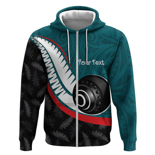 Personalised Aotearoa Lawn Bowls Hoodie Maori and Silver Fern Sporty Style Teal Color - Aussie Hoodie