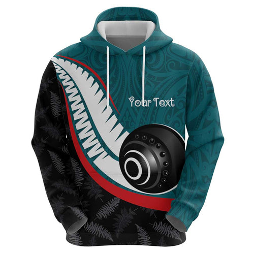 Personalised Aotearoa Lawn Bowls Hoodie Maori and Silver Fern Sporty Style Teal Color - Aussie Hoodie