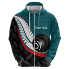 Personalised Aotearoa Lawn Bowls Hoodie Maori and Silver Fern Sporty Style Teal Color - Aussie Hoodie
