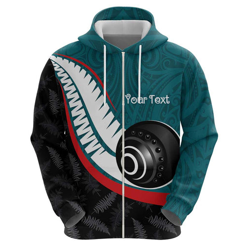 Personalised Aotearoa Lawn Bowls Hoodie Maori and Silver Fern Sporty Style Teal Color - Aussie Hoodie